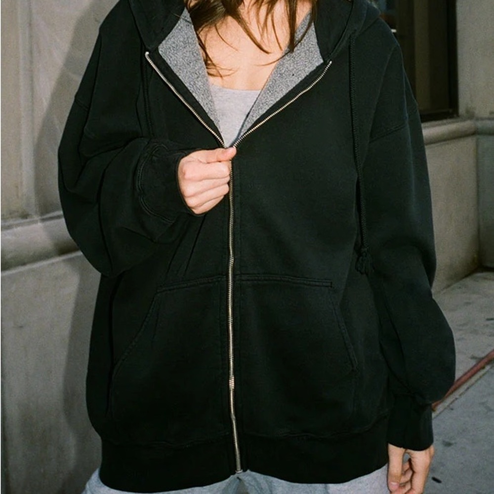 John Galt Oversized Zip Up Hoodie - Black - LAST CHANCE